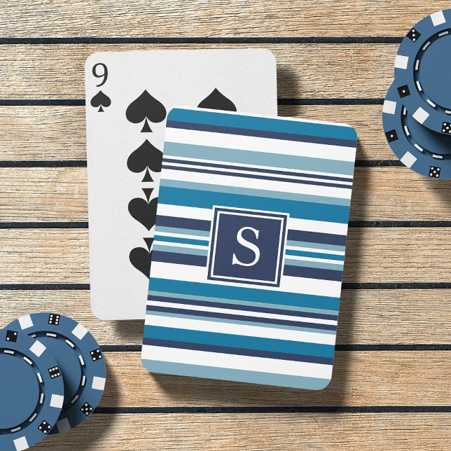Blue and White Multi Stripe Monogram Playing Cards (Creator Uploaded)