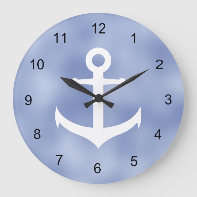 Blue and White Nautical Anchor Large Clock (Front)
