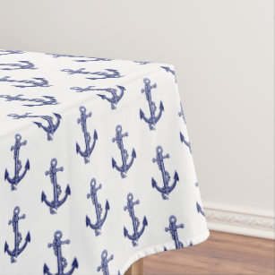 Blue and white nautical anchor tablecloth