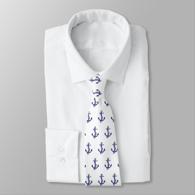 Blue and white nautical anchor tie (Tied)