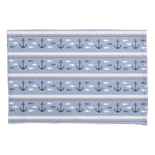 Blue and White Nautical Anchors Pillow Case