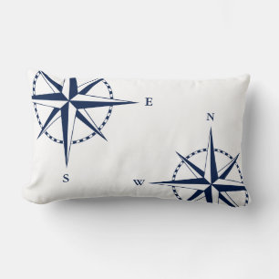 Blue and White Nautical Compass Pillow