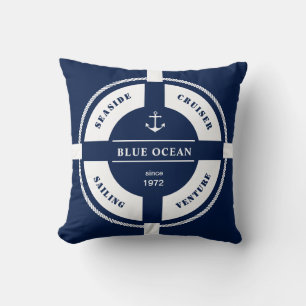Blue and White Nautical Lifebuoy Elegance Cushion