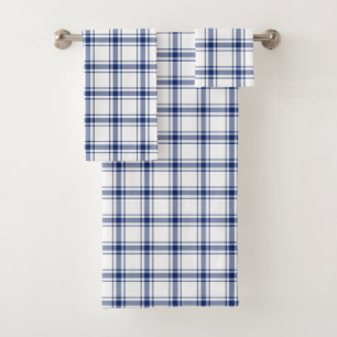 Blue and White Nautical Plaid Bath Towel Set