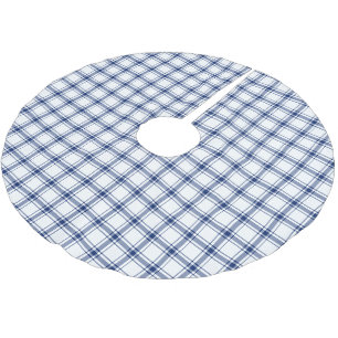 Blue and White Nautical Plaid Brushed Polyester Tree Skirt
