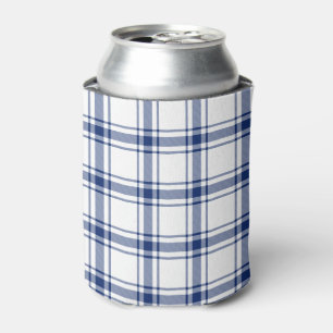 Blue and White Nautical Plaid Can Cooler