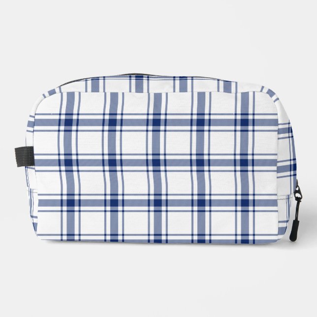Blue and White Nautical Plaid Dopp Kit (Front)