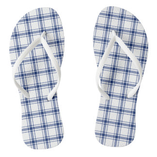 Blue and White Nautical Plaid Flip Flops
