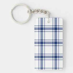 Blue and White Nautical Plaid Key Ring