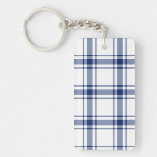 Blue and White Nautical Plaid Key Ring