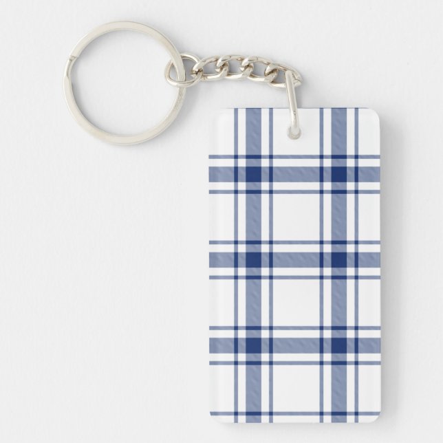 Blue and White Nautical Plaid Key Ring (Front)