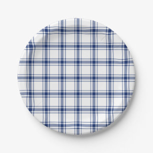 Blue and White Nautical Plaid Paper Plate