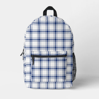 Blue and White Nautical Plaid Printed Backpack