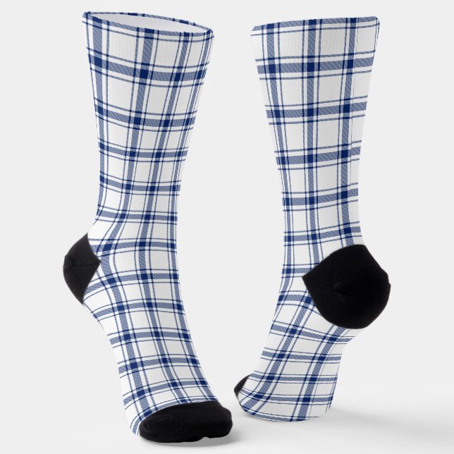 Blue and White Nautical Plaid Socks (Angled)