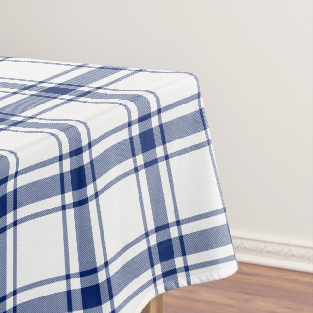 Blue and White Nautical Plaid Tablecloth (In Situ)