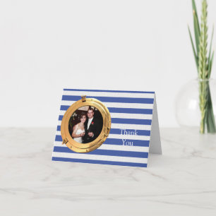 Blue and White Nautical Port Hole Frame Wedding Thank You Card