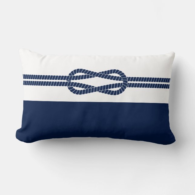 Blue and White, Nautical Rope - Maritime Lumbar Cushion (Front)