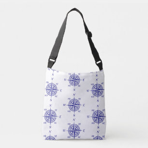 Blue and White Nautical Sailing Compass Crossbody Bag