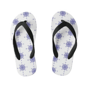Blue and White Nautical Sailing Compass Kid's Flip Flops