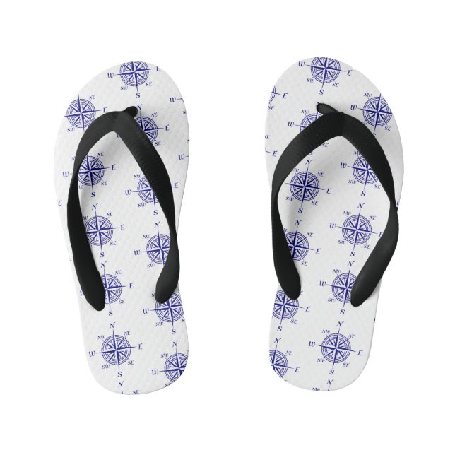 Blue and White Nautical Sailing Compass Kid's Flip Flops (Footbed)