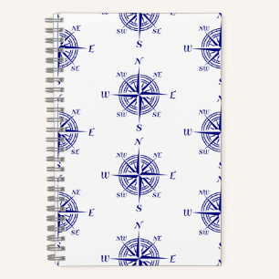Blue and White Nautical Sailing Compass Notebook