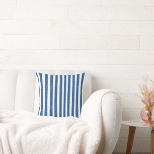 Blue and white nautical stripes cushion