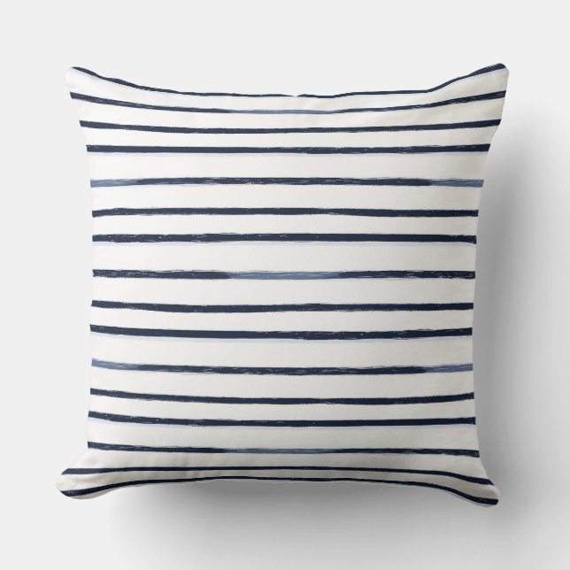Blue and White Nautical Stripes Throw Pillow (Front)