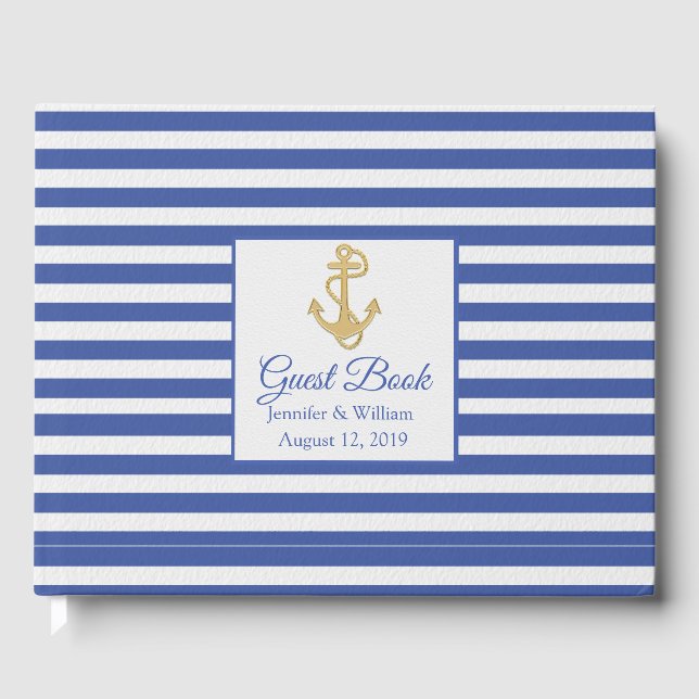 Blue and White Nautical Themed Wedding Guest Book (Front)