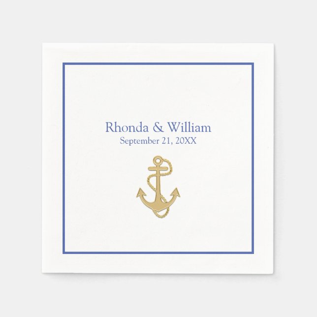 Blue and White Nautical Themed Wedding Napkin (Front)
