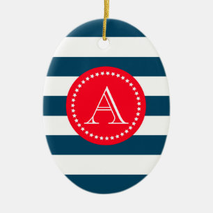 Blue and white navy pattern ceramic tree decoration