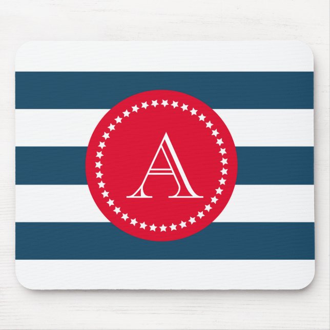 Blue and white navy pattern mouse mat (Front)