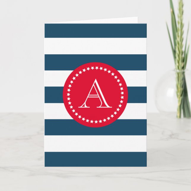 Blue and white navy pattern note card (Front)