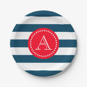 Blue and white navy pattern paper plate