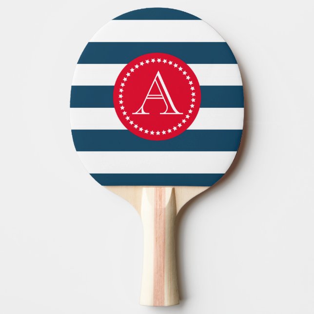 Blue and white navy pattern ping pong paddle (Front)
