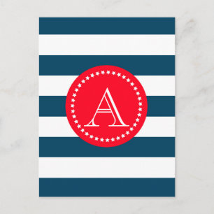 Blue and white navy pattern postcard