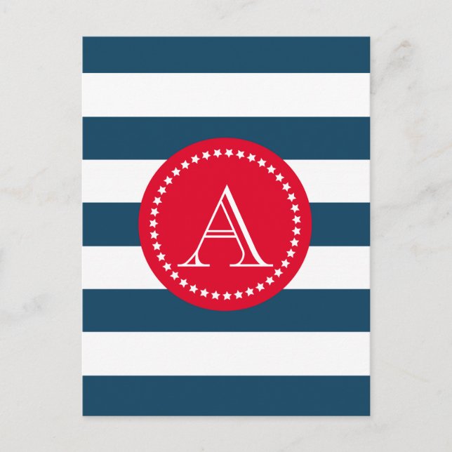 Blue and white navy pattern postcard (Front)