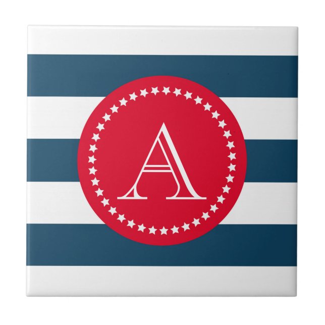 Blue and white navy pattern tile (Front)