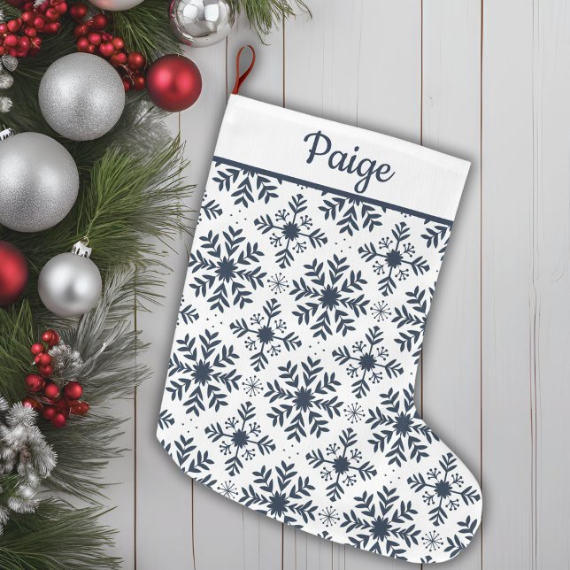 Blue And White Nordic Snowflake Pattern Custom Large Christmas Stocking (Blue And White Nordic Snowflake Pattern Custom Large Christmas Stocking)