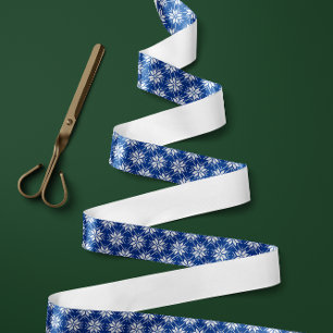Blue and White Nordic Snowflake Pattern Satin Ribbon
