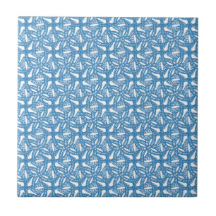 Blue and White Nouveau Art Floral Design Tile