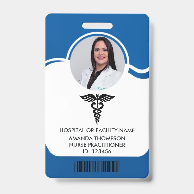 Blue and White Nurse Photo ID Badge (Front)