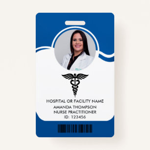Blue and White Nurse Photo ID ID Badge