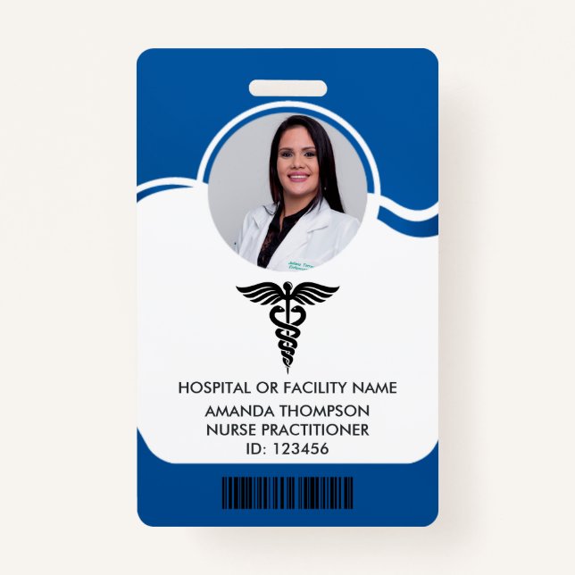 Blue and White Nurse Photo ID ID Badge (Front)