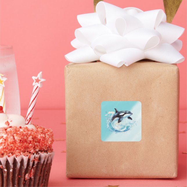 Blue and White Ocra Ocean Beach Nautical Square Sticker (Party)