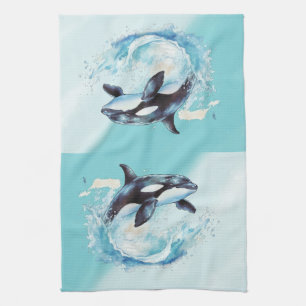 Blue and White Ocra Ocean Beach Nautical Tea Towel
