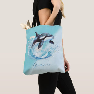 Blue and White Ocra Ocean Beach Nautical Tote Bag