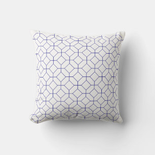 Blue And White Octogons and Squares, Navy, Art Cushion