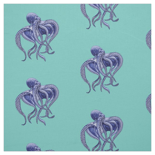 Blue and white Octopus  Fabric (Swatch)