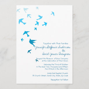 Blue and White Ombre Doves Wedding Invitations