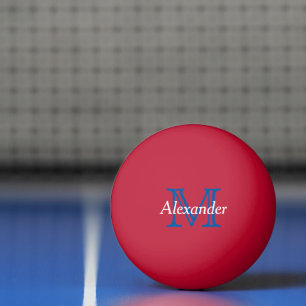 Blue and White on Red Monogram Ping Pong Ball